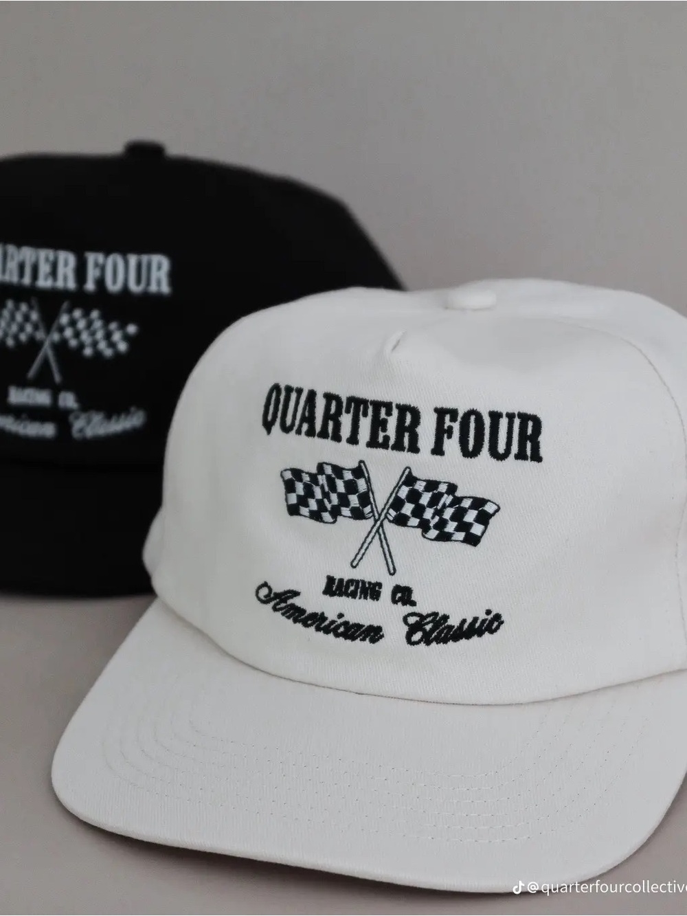 Quarter Four Collective racing co cream trucker hat